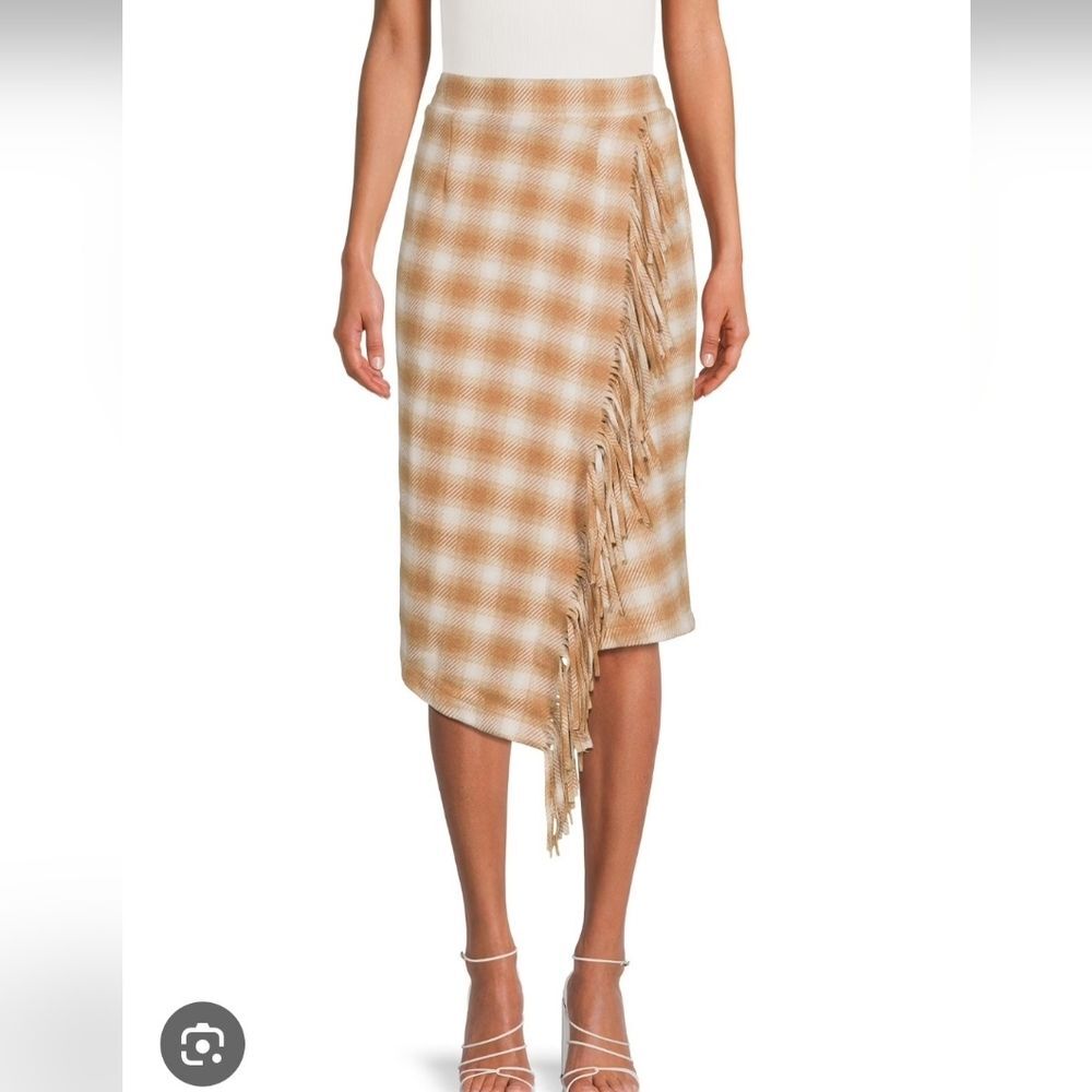Buffalo Plaid Midi Skirt Brown Fringe Western Country Cowgirl Christmas Medium
